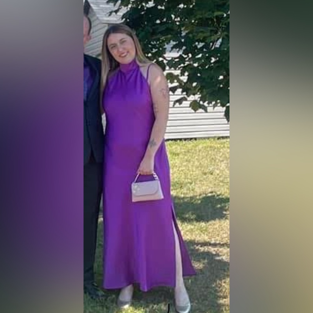 Elegant Purple Satin Halter Dress